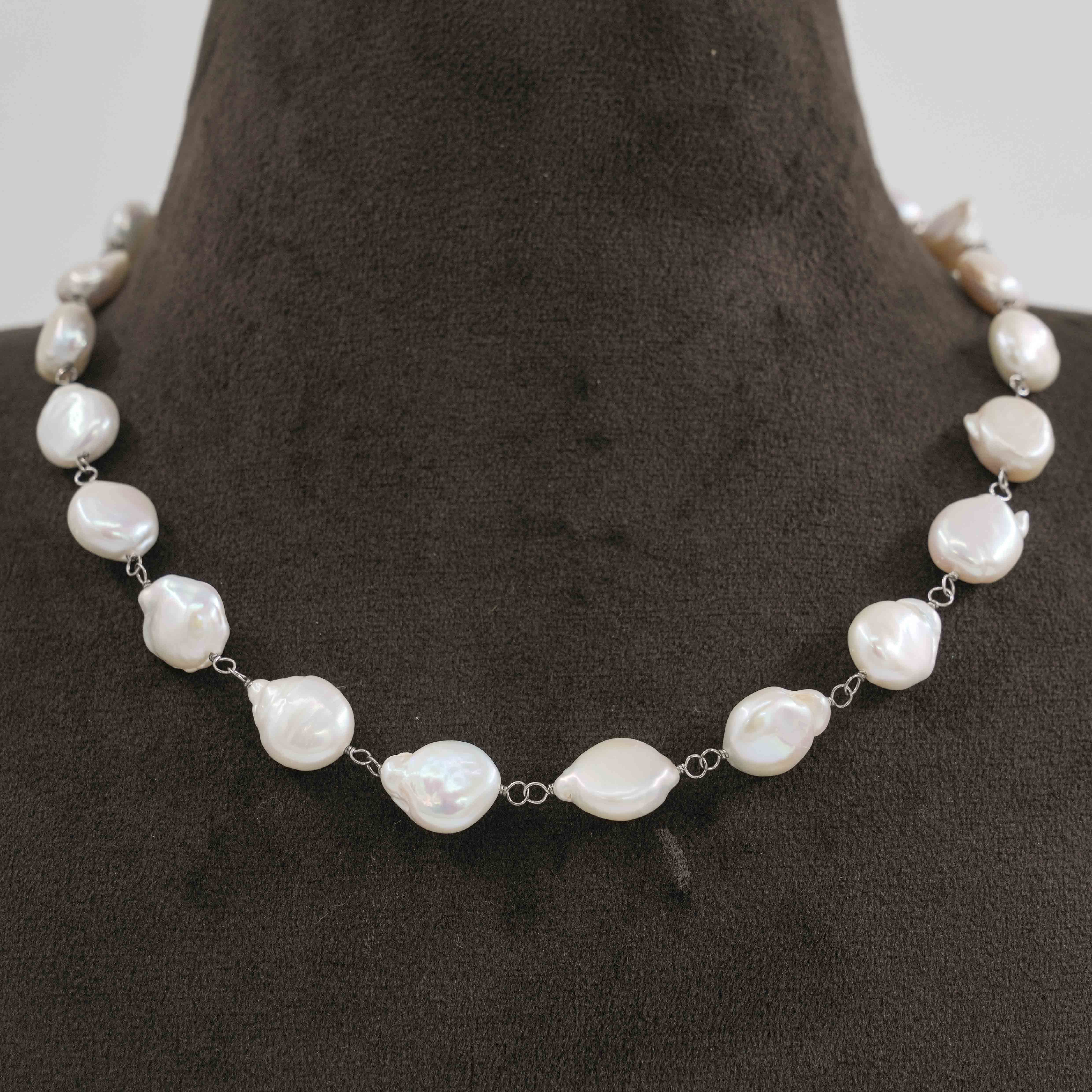 The Pearl Atelier by Kabra Pearls - Baroque Single Layered Pearl Fancy Chain 92.5 Silver